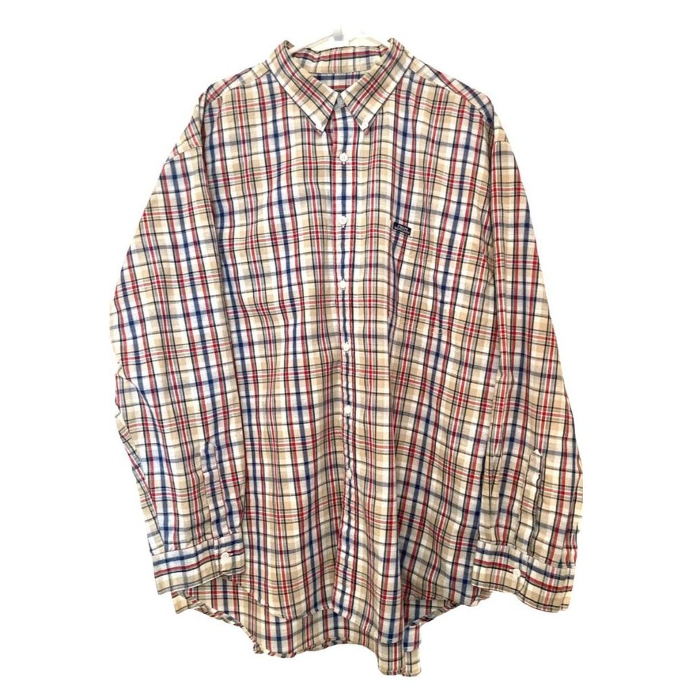 Chaps Ralph Lauren Long Sleeve Button Shirt Men’s 2XL Plaid Tan Red Blue White